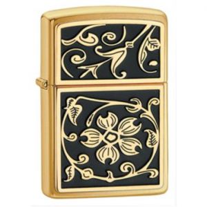 Zapalniczka benzynowa Zippo Gold Floral Flush Emblem Brushed Brass